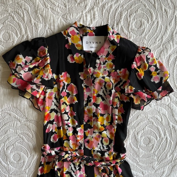 DYVNA - Print Silk Shirtdress in Pink Floral Bouquet - Picture 3 of 15